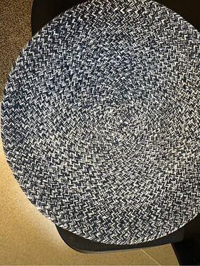 Round Navy and White Woven Placemat Set of 8
